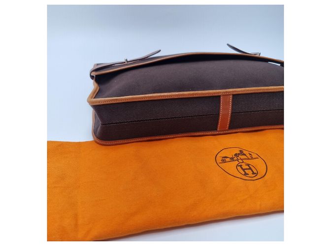 Hermès Valigetta Officier Buena Ventura MM Toile Marrone - vista 13