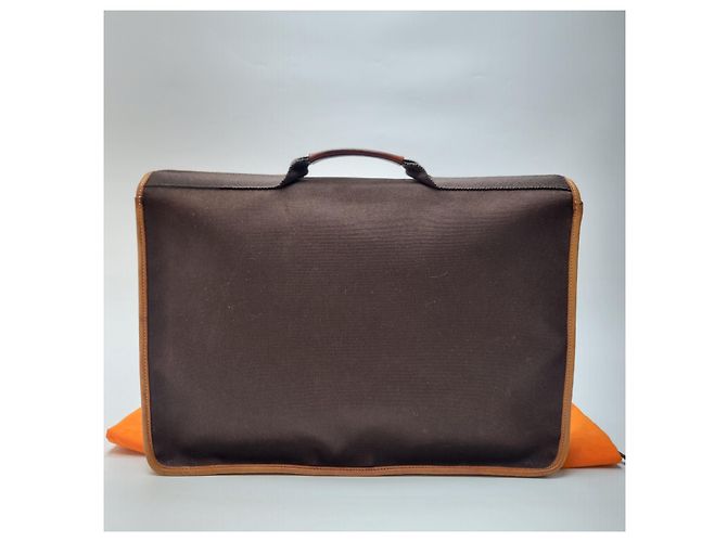 Hermès Valigetta Officier Buena Ventura MM Toile Marrone - vista 7