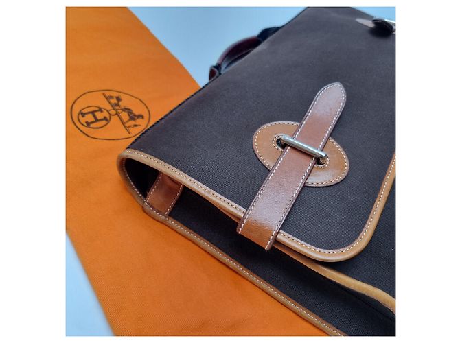 Hermès Valigetta Officier Buena Ventura MM Toile Marrone - vista 9