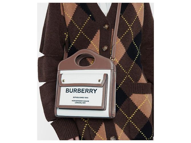 Burberry Pocket Mini Canvas Tote Bag mit Lederbesatz Mehrfarben - Ansicht 13