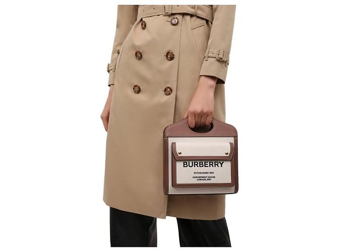 Burberry Pocket Mini Canvas Tote Bag mit Lederbesatz Mehrfarben - Ansicht 15