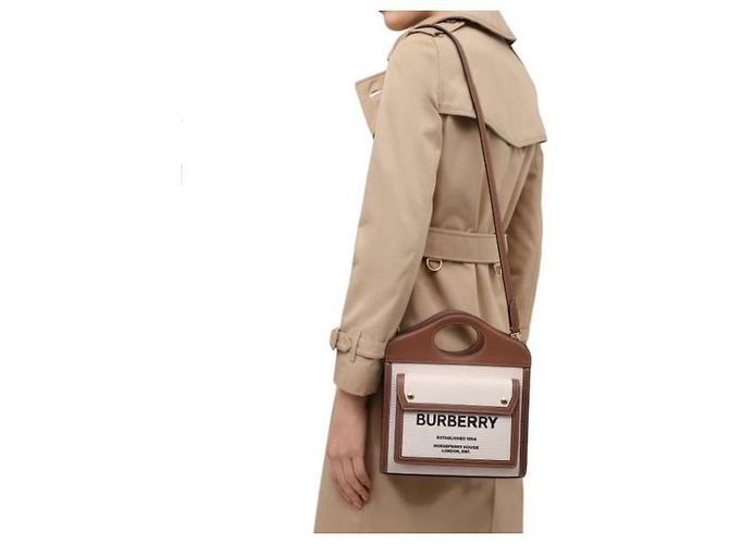 Burberry Pocket Mini Canvas Tote Bag mit Lederbesatz Mehrfarben - Ansicht 16