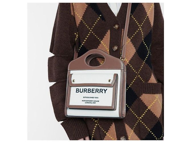 Burberry Pocket Mini Canvas Tote Bag mit Lederbesatz Mehrfarben - Ansicht 6