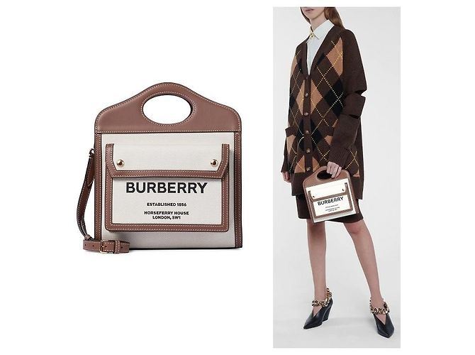 Burberry Pocket Mini Canvas Tote Bag mit Lederbesatz Mehrfarben - Ansicht 8
