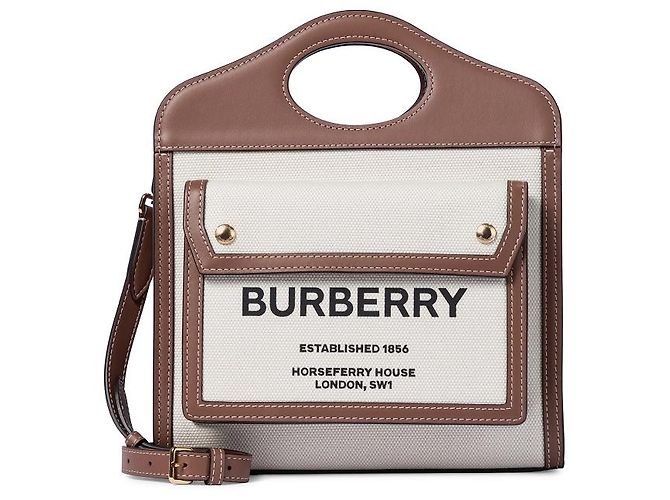 Burberry Pocket Mini Canvas Tote Bag mit Lederbesatz Mehrfarben - Ansicht 9