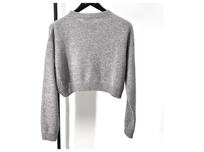 Miu Miu Kurzer Kaschmirstrick mit Logo Grau - Ansicht 2