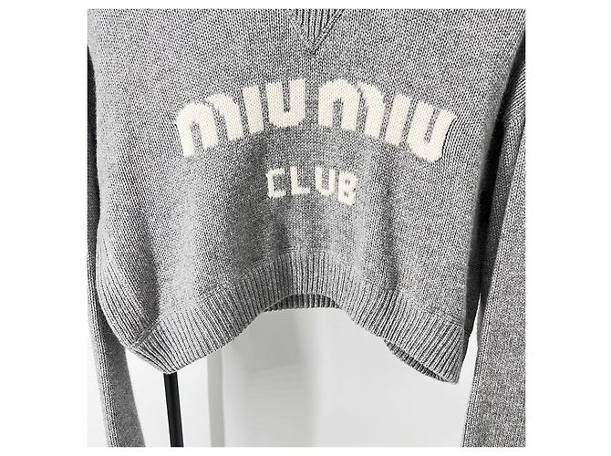 Miu Miu Kurzer Kaschmirstrick mit Logo Grau - Ansicht 3