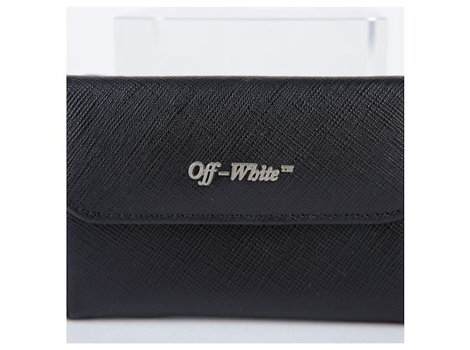 Off White Schwarze Ledergeldbörse mit Logo-Kettenriemen - Ansicht 2