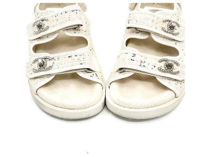 Chanel Sandali in tweed con velcro Bianco - vista 2