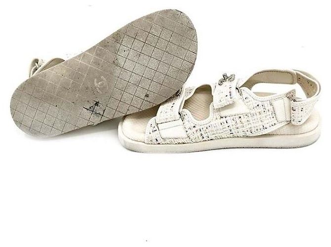 Chanel Sandali in tweed con velcro Bianco - vista 4