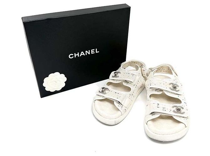 Chanel Sandali in tweed con velcro Bianco - vista 5