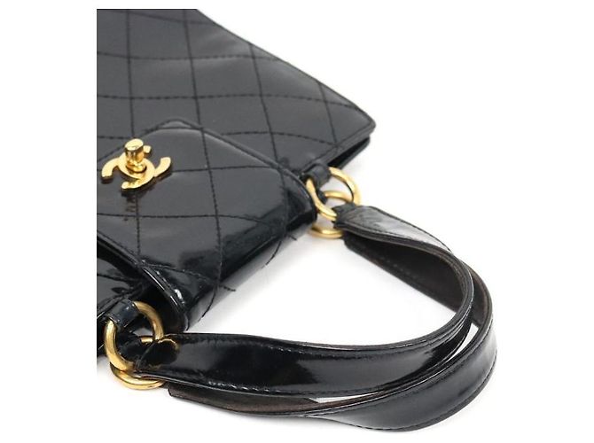 Chanel Gesteppte schwarze Lack-Tote-Bag - Ansicht 7