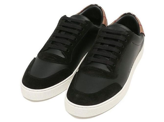 Burberry Sneakers in pelle scamosciata e cotone a quadri vintage Nero - vista 4