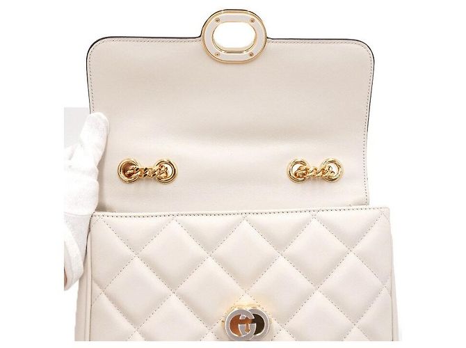 Gucci Piccola borsa a tracolla e borsa crossbody in pelle Deco Bianco - vista 6