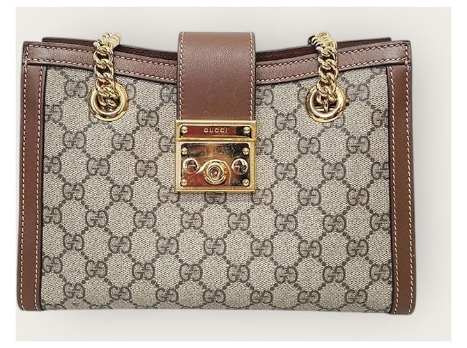 Padlock Gucci Borsa a tracolla GG Supreme Marrone con catena con lucchetto - vista 2