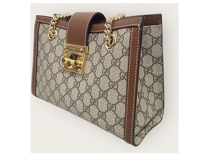 Padlock Gucci Borsa a tracolla GG Supreme Marrone con catena con lucchetto - vista 3