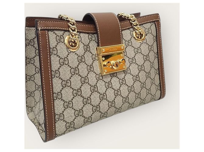 Padlock Gucci Borsa a tracolla GG Supreme Marrone con catena con lucchetto - vista 4