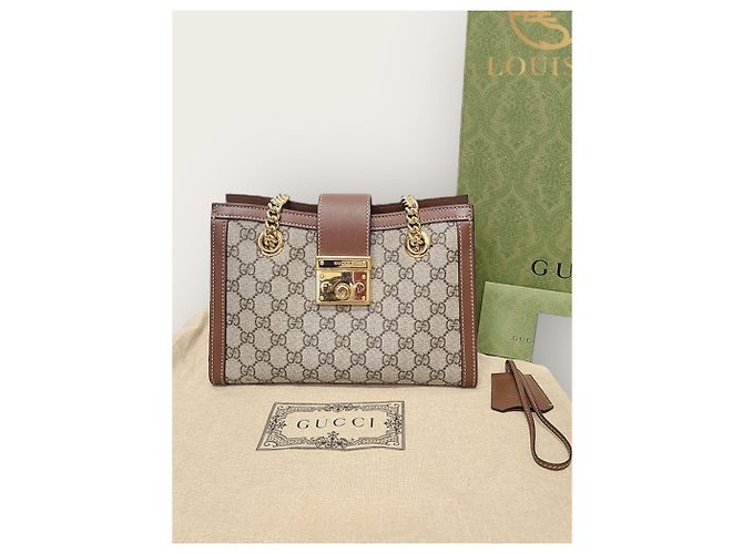 Padlock Gucci Borsa a tracolla GG Supreme Marrone con catena con lucchetto - vista 8