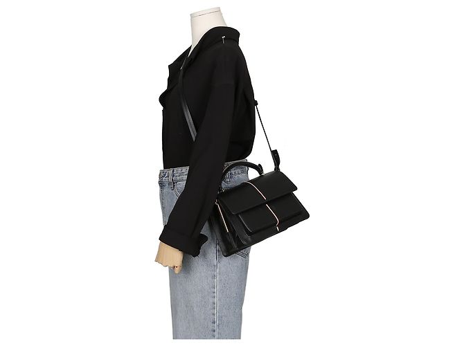 Marni Sac tote de alça superior e bolsa de ombro em couro preto - vista 11