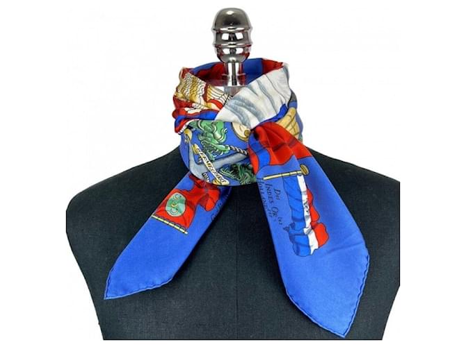 Hermès Sciarpa in seta blu navy Philippe Ledoux Pavois - vista 2