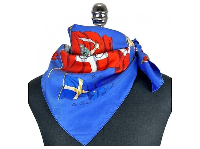 Hermès Sciarpa in seta blu navy Philippe Ledoux Pavois - vista 3