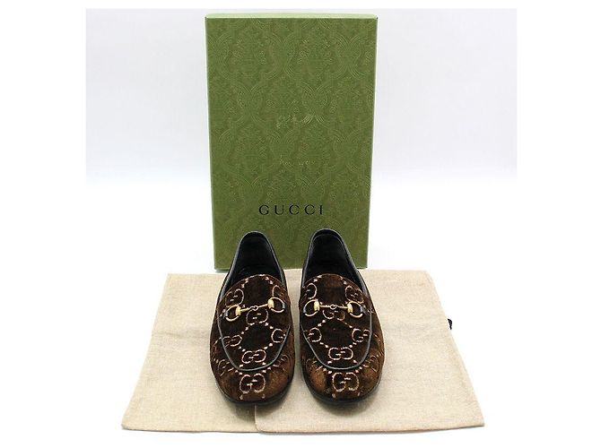 Gucci Mocassini Jordan GG Velvet Gold Horsebit marrone - vista 2