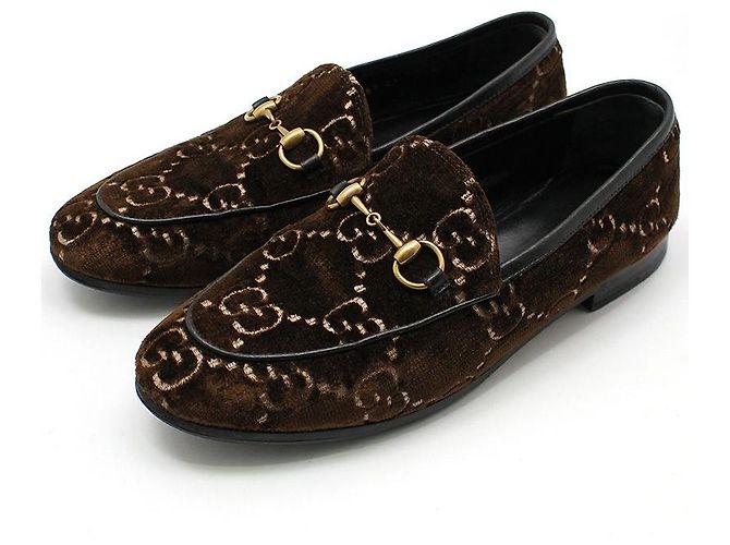 Gucci Mocassini Jordan GG Velvet Gold Horsebit marrone - vista 3
