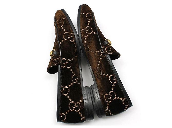 Gucci Mocassini Jordan GG Velvet Gold Horsebit marrone - vista 8