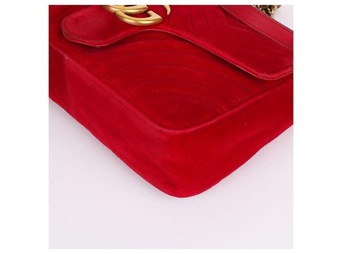 Gucci Piccola borsa a tracolla Marmont in scamosciato rosso - vista 11