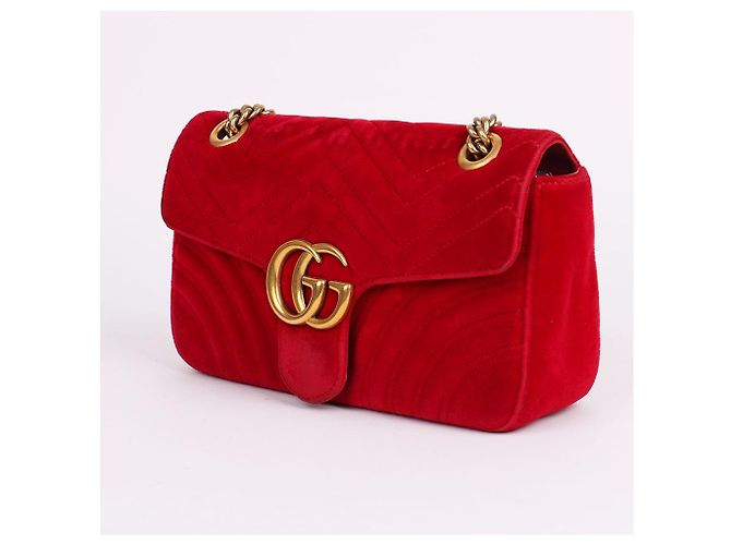 Gucci Piccola borsa a tracolla Marmont in scamosciato rosso - vista 4