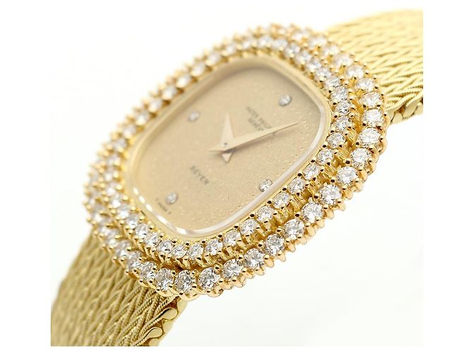 Patek Philippe Orologio da donna piccolo orologio dorato quadrante glitter diamante originale - vista 12