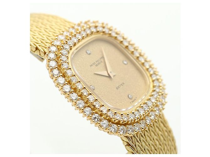 Patek Philippe Orologio da donna piccolo orologio dorato quadrante glitter diamante originale - vista 13
