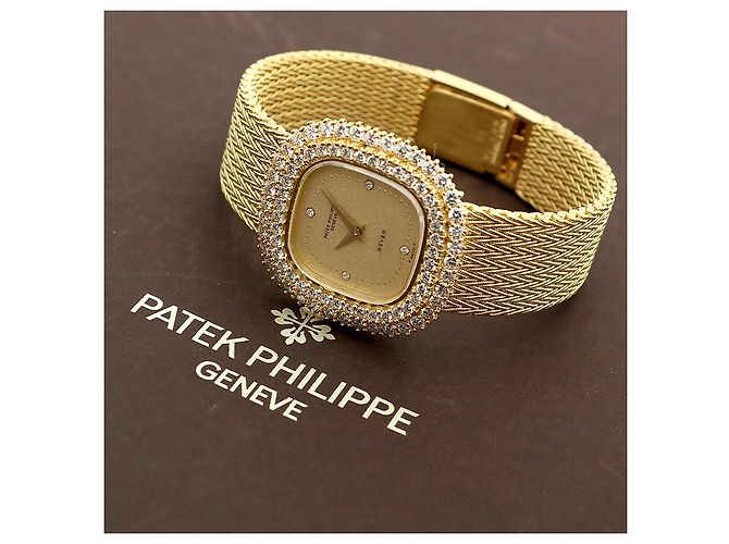 Patek Philippe Orologio da donna piccolo orologio dorato quadrante glitter diamante originale - vista 2
