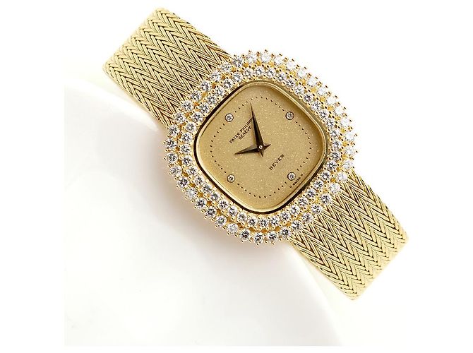 Patek Philippe Orologio da donna piccolo orologio dorato quadrante glitter diamante originale - vista 20
