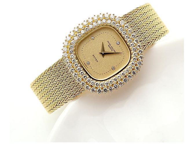 Patek Philippe Orologio da donna piccolo orologio dorato quadrante glitter diamante originale - vista 21