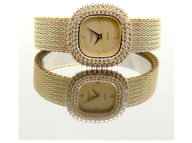 Patek Philippe Orologio da donna piccolo orologio dorato quadrante glitter diamante originale - vista 22
