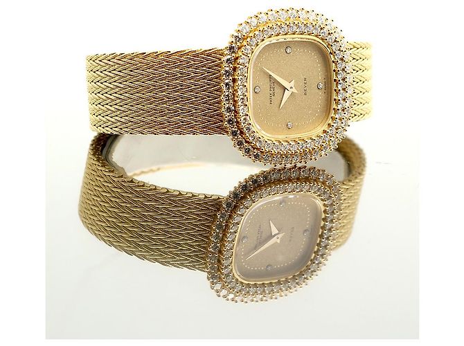 Patek Philippe Orologio da donna piccolo orologio dorato quadrante glitter diamante originale - vista 23