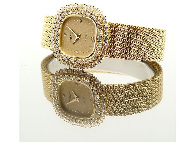 Patek Philippe Orologio da donna piccolo orologio dorato quadrante glitter diamante originale - vista 24
