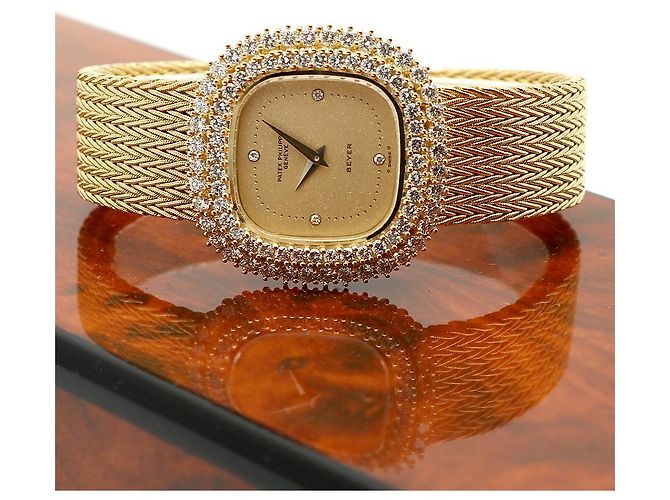 Patek Philippe Orologio da donna piccolo orologio dorato quadrante glitter diamante originale - vista 27