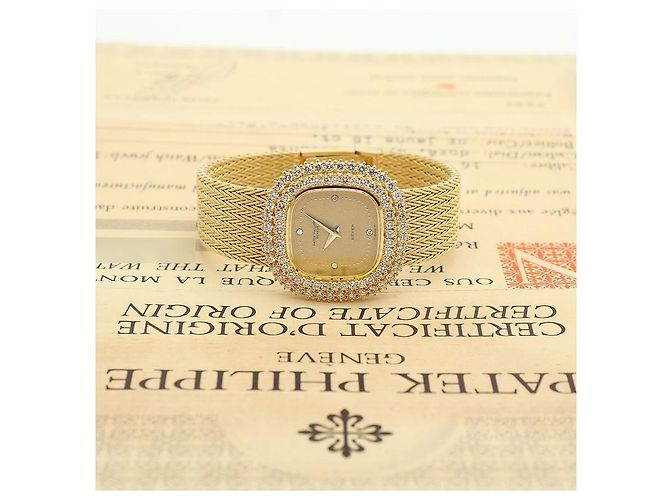 Patek Philippe Orologio da donna piccolo orologio dorato quadrante glitter diamante originale - vista 3