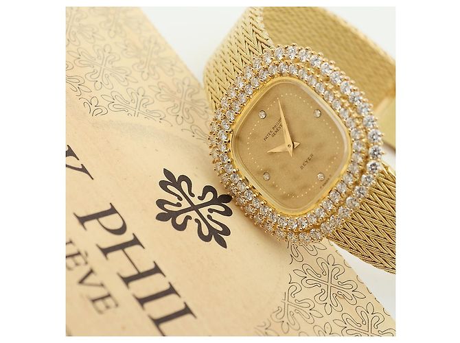 Patek Philippe Orologio da donna piccolo orologio dorato quadrante glitter diamante originale - vista 4