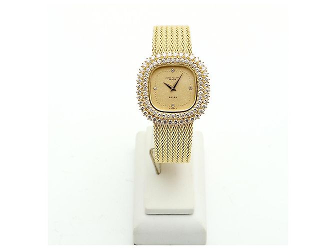 Patek Philippe Orologio da donna piccolo orologio dorato quadrante glitter diamante originale - vista 5