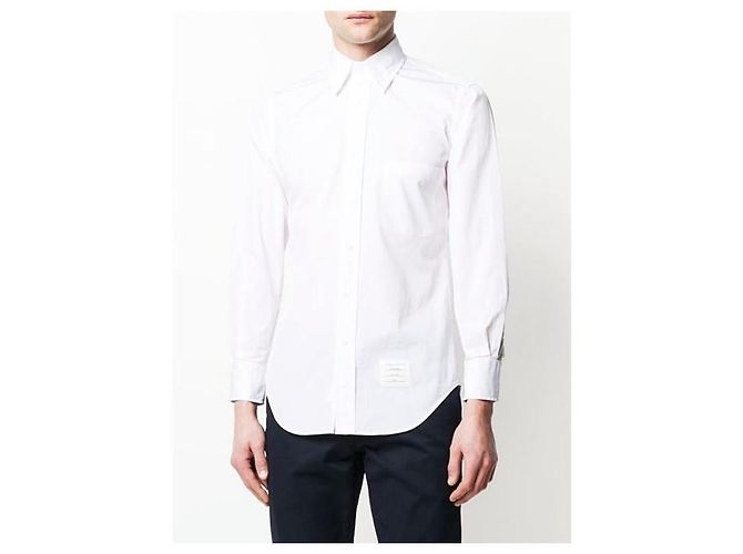 Thom Browne Camicia classica in popeline con rifinitura RWB nascosta Argento - vista 3
