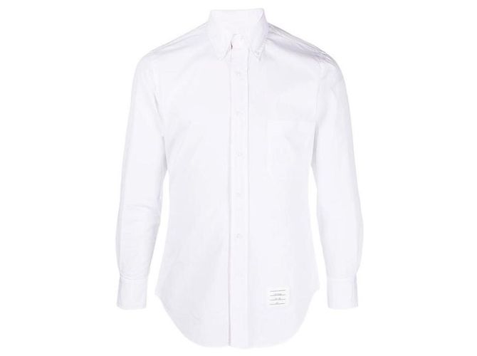 Thom Browne Camicia classica in popeline con rifinitura RWB nascosta Argento - vista 5