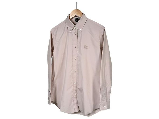 Miu Miu Camisa oversized de popeline com logo bordado Rosa opala Branco - vista 2