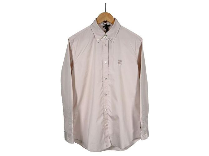 Miu Miu Camisa oversized de popeline com logo bordado Rosa opala Branco - vista 3
