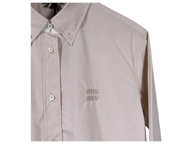 Miu Miu Camisa oversized de popeline com logo bordado Rosa opala Branco - vista 5
