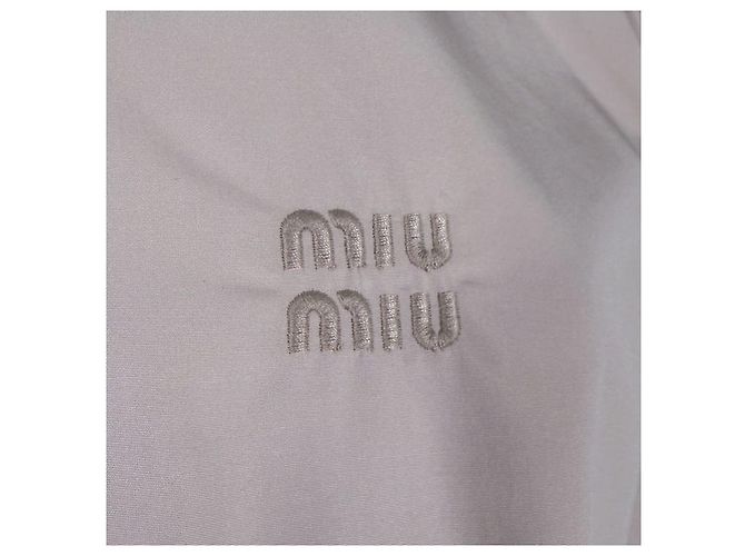 Miu Miu Camisa oversized de popeline com logo bordado Rosa opala Branco - vista 6