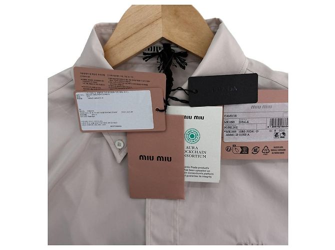 Miu Miu Camisa oversized de popeline com logo bordado Rosa opala Branco - vista 8