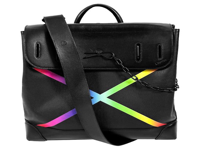 Louis Vuitton Borsa Tote Virgil Abloh Taiga Rainbow Steamer Nero - vista 2